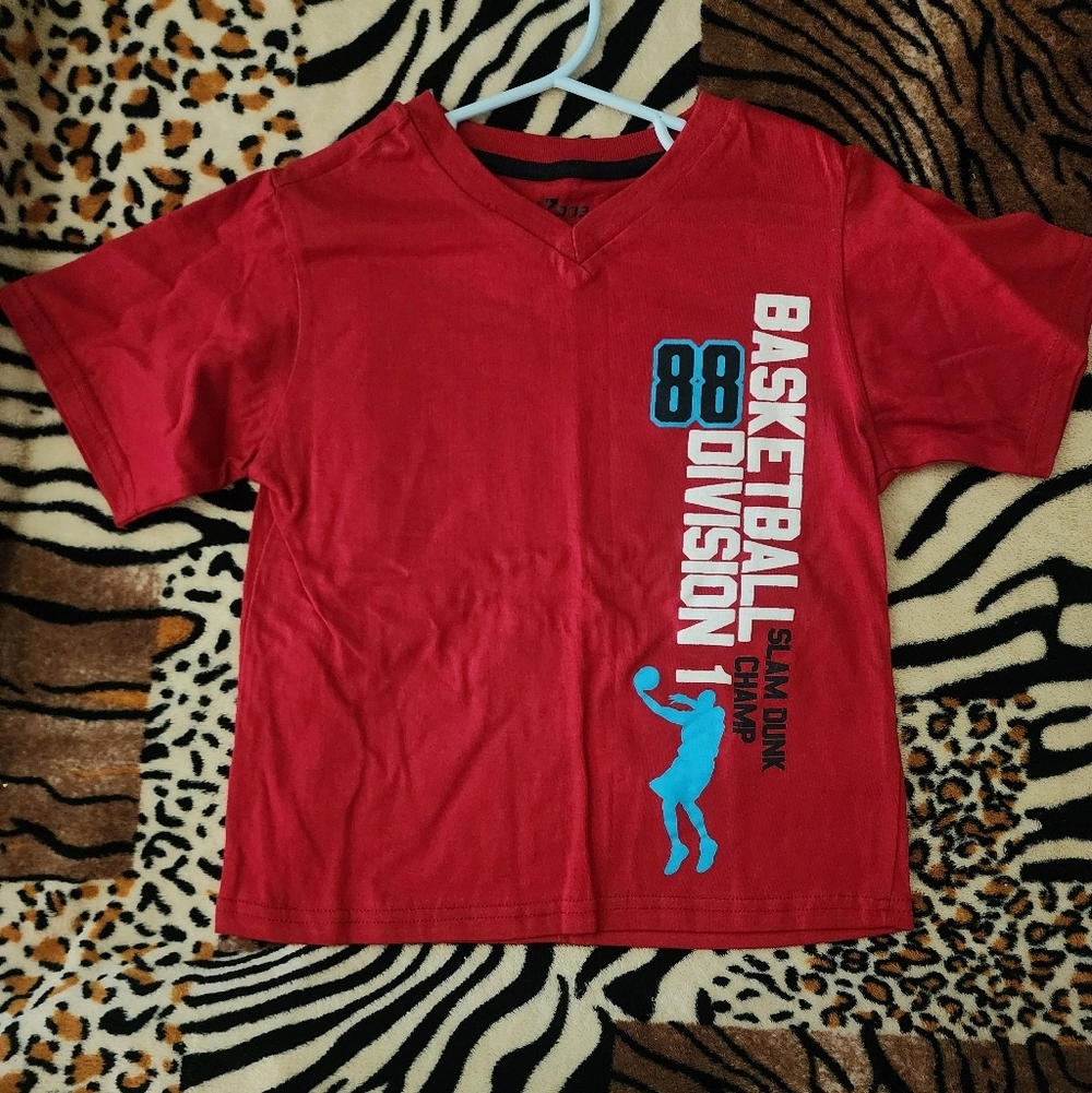 🎉Kids Red Boy's Wear Basketball Graphic Short Sleeve T-shirt, Size: 4T